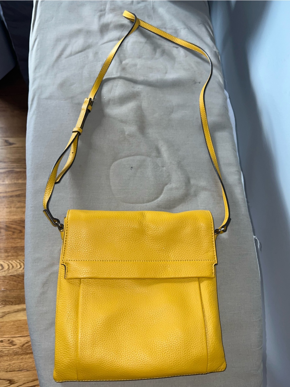 Vince Camuto Yellow Pebbled Leather Crossbody Bag with Front Pocket - Never Used